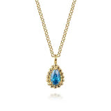 GABRIEL & CO- 14K Yellow Gold London Blue Topaz Bujukan Teardrop Pendant Necklace