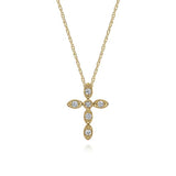 GABRIEL & CO- 14K Yellow Gold Marquise Shaped Diamond Cross Necklace D.09TW