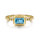 GABRIEL & CO- 14K Yellow Plain Gold Bujukan and Blue Topaz Stackable Ring