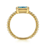 GABRIEL & CO- 14K Yellow Plain Gold Bujukan and Blue Topaz Stackable Ring
