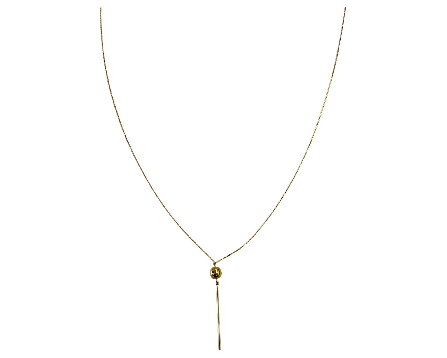 14kt Gold Cable Chain with Ball and Drop Bar Necklace
