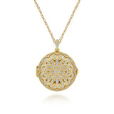 GABRIEL & CO- 25-inch 14K Yellow Gold Round Filigree and Diamond Locket Necklace