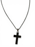 316L Necklace Cross with Black IP, black crystals 18+2" SS-TF-TP453