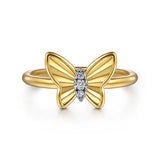 GABRIEL & CO- Butterfly - 14K Yellow Gold Diamond Cut Butterfly Ring