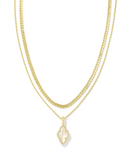 KENDRA SCOTT- Abbie Pave Frame Multi Strand Necklace in Gold Ivory Mother of Pearl