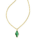 KENDRA SCOTT- Abbie Pave Frame Long Pendant Necklace in Gold Green Illusion