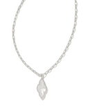 KENDRA SCOTT- Abbie Pave Frame Long Pendant Necklace in Rhodium Ivory Mother of Pearl