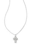 KENDRA SCOTT- Pearl Cross Pendant Necklace in Rhodium White Pearl