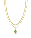 KENDRA SCOTT- Abbie Pave Framed Multi Strand Necklace in Gold Green Illusion