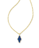 KENDRA SCOTT- Abbie Pave Framed Long Pendant Necklace in Gold Navy Abalone