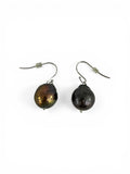 Sterling Silver Wire Drop Earrings w/Black Baroque Fresh Water Pearl S-FA-ER032001B