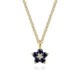 GABRIEL & CO- Floral- 14k Yellow Gold Diamond and Sapphire Flower Pendant Necklace