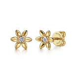 GBARIEL & CO- Floral - 14K Yellow Gold White Sapphire Floral Stud Earrings