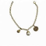 REBECCA- Bronze Link Bracelet with Pearl Charms and Swarovski Crystal