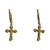 14kt Yellow Gold and Diamond Dangle Cross Huggie Earrings D.05TW
