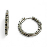 14kt White Gold Diamond and Black Diamond Huggie Earrings D.40TW