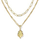 KENDRA SCOTT- Adriana Scallop Frame Multi Strand Necklace in Gold Yellow Iridescent Abalone
