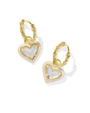 KENDRA SCOTT- Ari Gold Heart Enamel Frame Huggie Earrings in Ivory Mother of Pearl