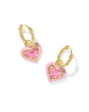 KENDRA SCOTT- Ari Gold Heart Enamel Frame Huggie Earrings in Pink Iridescent Glitter