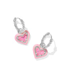 KENDRA SCOTT- Ari Rhodium Heart Enamel Frame Huggie Earrings in Pink Iridescent Glitter