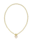 KENDRA SCOTT- Ari Gold Heart Enamel Frame Chain Necklace in Ivory Mother of Pearl