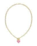 KENDRA SCOTT- Ari Gold Heart Enamel Chain Necklace in Pink Iridescent Glitter