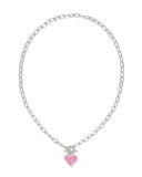 KENDRA SCOTT- Ari Heart Rhodium Enamel Frame Chain Necklace in Pink Iridescent Glitter