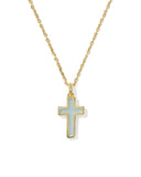 KENDRA SCOTT- Cross Pendant Necklace in Gold Matte Light Blue