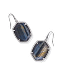 KENDRA SCOTT- Daphne Pave Framed Drop Earring in Rhodium Navy Tigers Eye