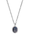 KENDRA SCOTT- Daphne Pave Framed Pendant Necklace in Rhodium Navy Tigers Eye