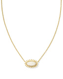 KENDRA SCOTT- Elisa Gold Color Burst Frame Short Pendant Necklace in White Mother of Pearl