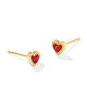 KENDRA SCOTT- Mini Ari Heart Stud Earrings in Gold Red Kyocera Opal