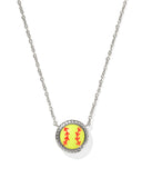 KENDRA SCOTT- Softball Rhodium Pendant Necklace in Chartreuse Magnesite