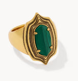 KENDRA SCOTT- Elyse Gold Step. Frame Cocktail Ring in Green Malachite