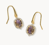 KENDRA SCOTT- Daphne Gold Crystal Frame Drop Earrings in Bronze Veined Purple Amethyst