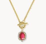 KENDRA SCOTT- Daphne Gold Crystal Frame Toggle Necklace in Dark Pink Illusion