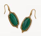 KENDRA SCOTT- Dani Vintage Gold Step. Frame Drop Earrings in Green Malachite