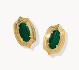 KENDRA SCOTT- Ellie Gold Step. Frame Stud Earrings in Green Malachite