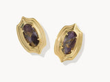 KENDRA SCOTT- Ellie Gold Step. Frame Stud Earrings in Bronze Veined Purple Amethyst