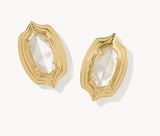 KENDRA SCOTT- Ellie Gold Step. Frame Stud Earrings in Ivory Mother of Pearl