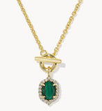 KENDRA SCOTT- Daphne Gold Crystal Frame Toggle Necklace in Green Malachite