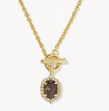 KENDRA SCOTT- Daphne Gold Crystal Frame Toggle Necklace in Bronze Veined Purple Amethyst