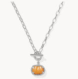 KENDRA SCOTT- Pumpkin Link Chain Necklace in Rhodium Orange Mother of Pearl