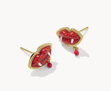 KENDRA SCOTT- Vampire Stud Earrings in Gold Red Kyocera Opal