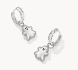 KENDRA SCOTT- Ghost Huggie Earrings in Rhodium White Mother of Pearl