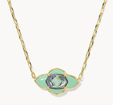 KENDRA SCOTT- Abbie Gold Medallion Pendant Necklace in Abalone Sea Green Mix
