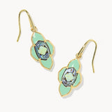 KENDRA SCOTT- Abbie Gold Medallion Small Drop Earrings in Abalone Sea Green Mix