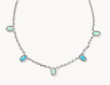 KENDRA SCOTT- Mini Rhodium Elisa Strand Necklace in Green Mix
