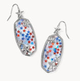 KENDRA SCOTT- Elle Rhodium Multi Star Drop Earrings in Red White Blue Illusion