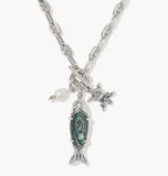 KENDRA SCOTT- Parker Vintage Silver Fish Long Charm Necklace in Abalone Shell